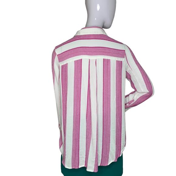 BP Buttons Down Shirt Vertical Stripes Pink White Two Front Patch Pockets Size M - Picture 5 of 9